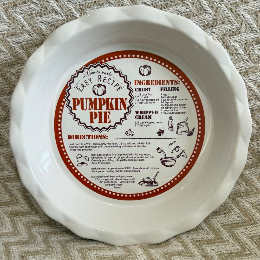 Pumpkin Pie Ceramic Recipe Pie Plate Dish